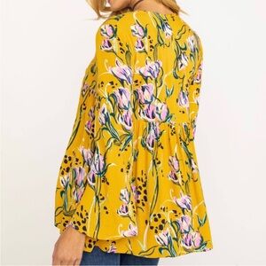 Free People Bella Tunic Golden Yellow Floral Top Size S